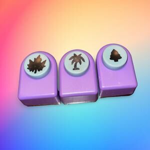 Paper Lever Punch Lot 3 Nature Shapes Pine Palm Tree Maple Leaf Small .5" Cutout